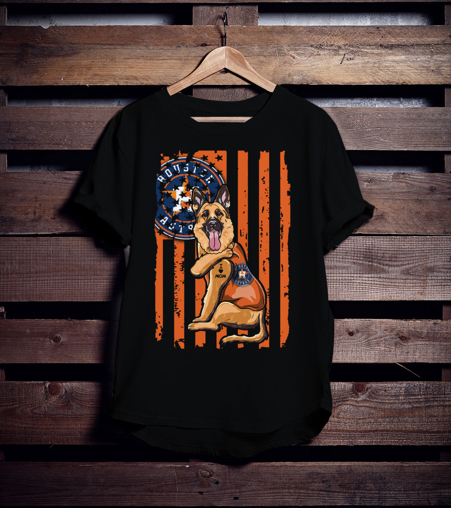 Houston Astros I Love Mom German Shepherd Patriotic Flag T-Shirt