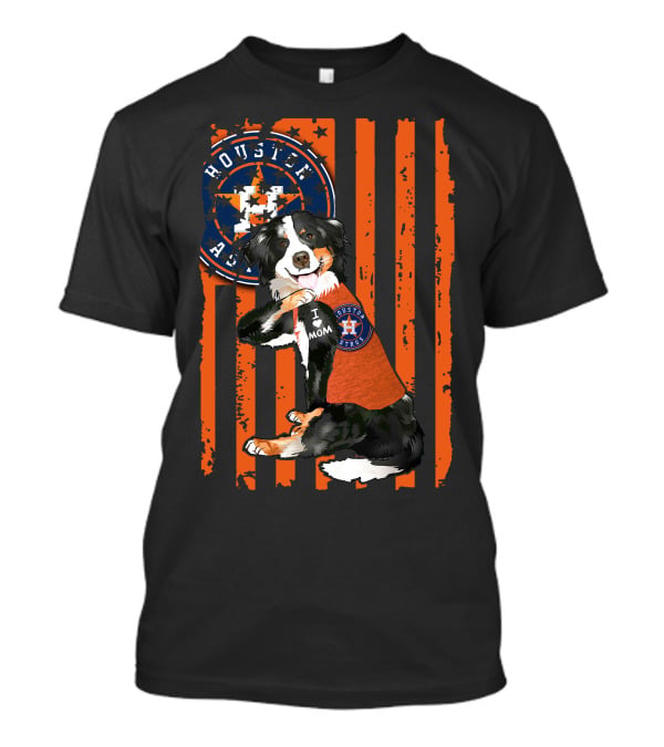 Border Collie I Love Mom Houston Astros Fan Stripes T-Shirt