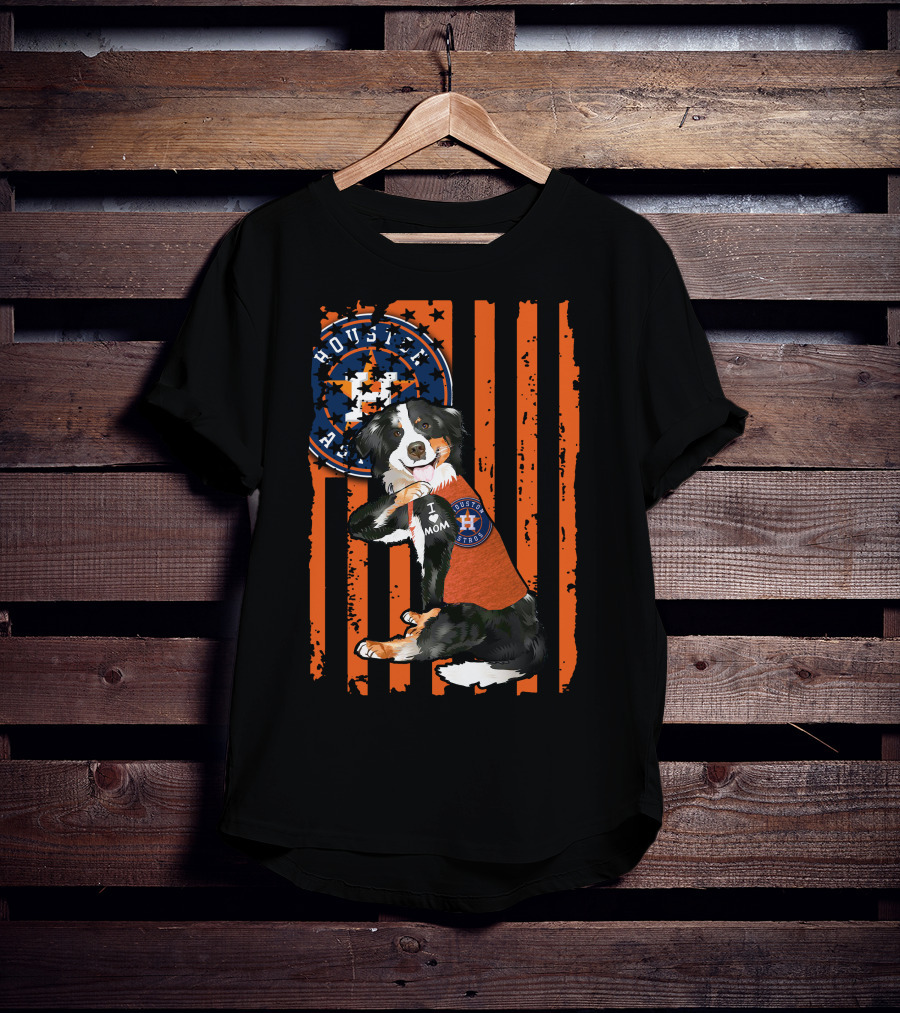 Border Collie I Love Mom Houston Astros Fan Stripes T-Shirt