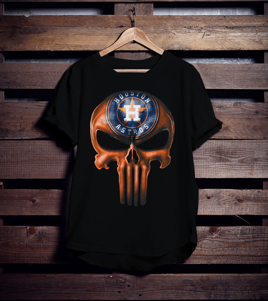 Skull With Houston Astros Baseball Emblem T-Shirt