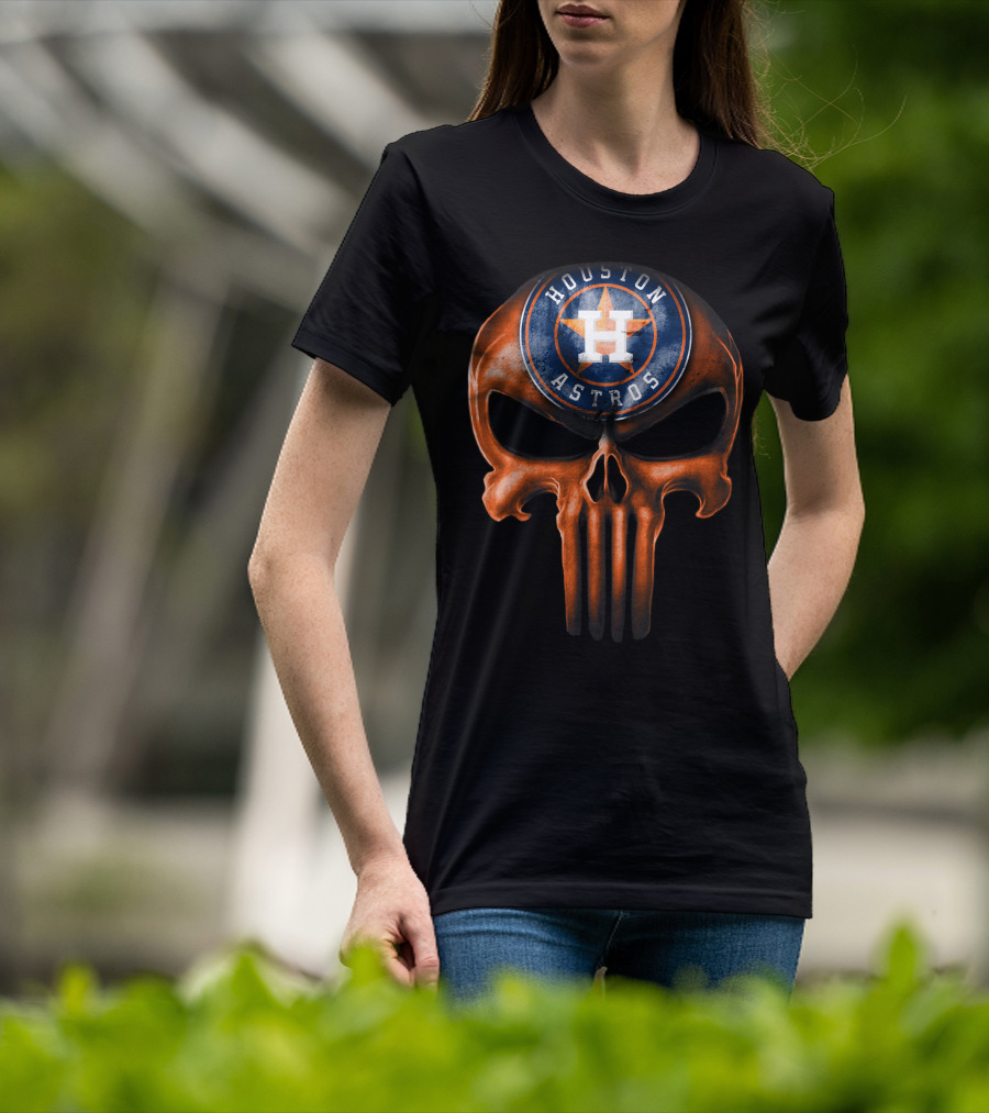 Skull With Houston Astros Baseball Emblem T-Shirt