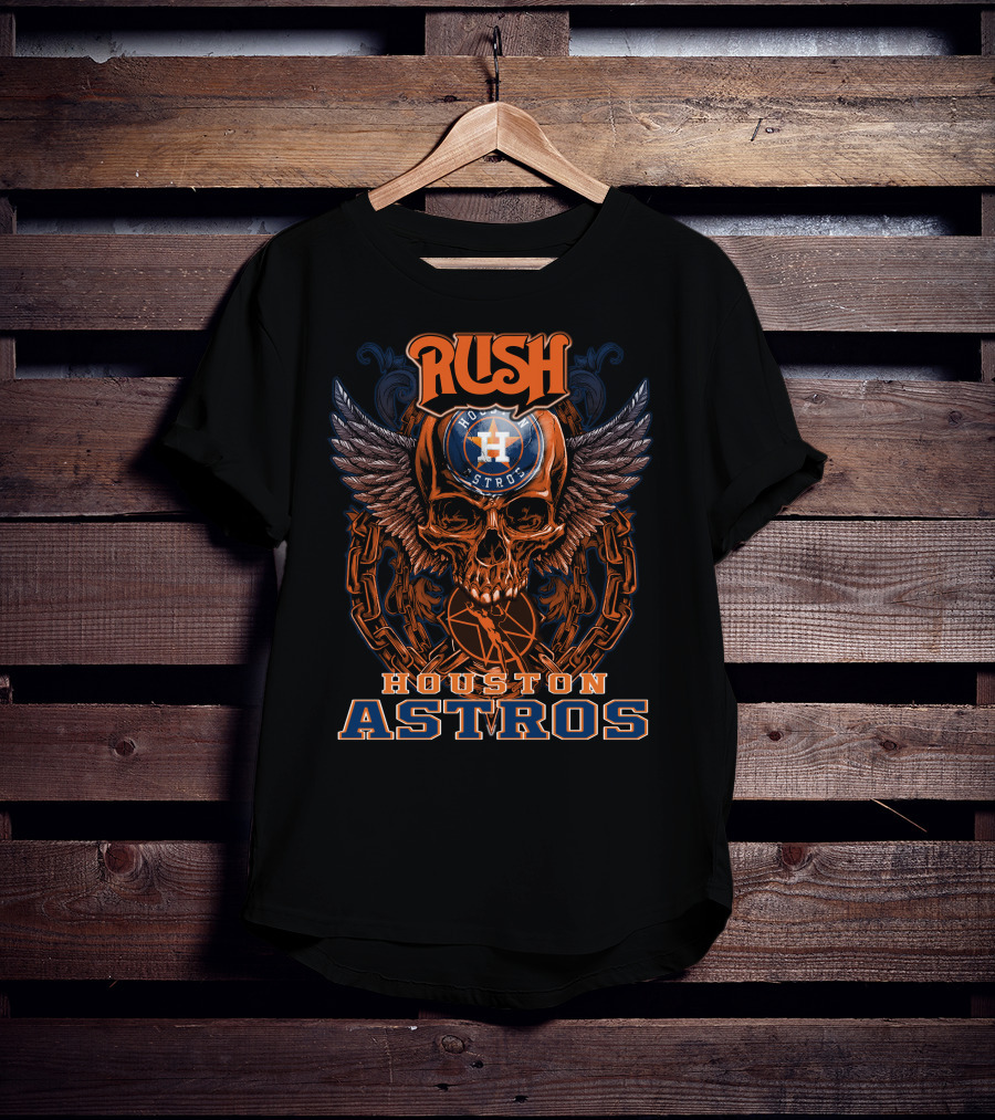 Rush Houston Astros Skull Wing Chain Baseball T-Shirt