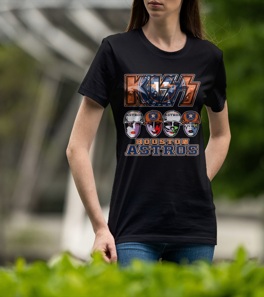 Kiss Houston Astros Rock Band Collaboration With Iconic Face Paint And Logos T-Shirt