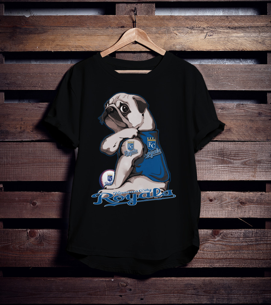Kansas City Royals Pug With KC Royals Logo And Baseball T-Shirt
