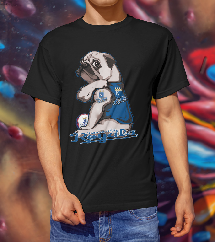 Kansas City Royals Pug With KC Royals Logo And Baseball T-Shirt