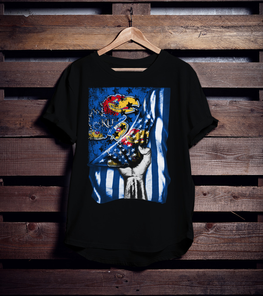 Kansas Jayhawks American Flag Dual T-Shirt
