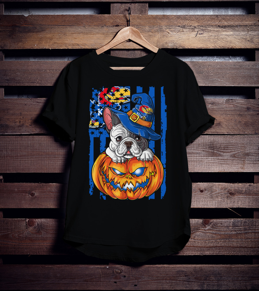 Kansas Jayhawks Bulldog Halloween Pumpkin Wizard Hat T-Shirt