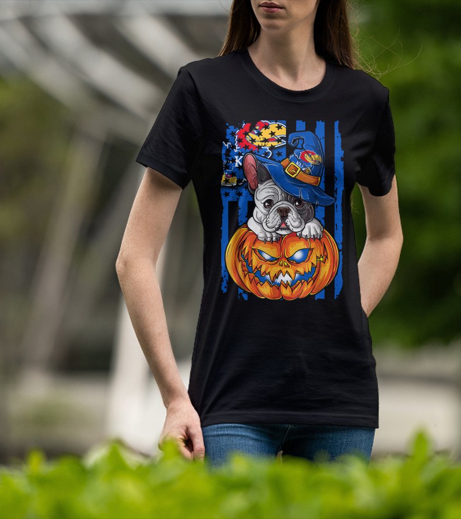 Kansas Jayhawks Bulldog Halloween Pumpkin Wizard Hat T-Shirt