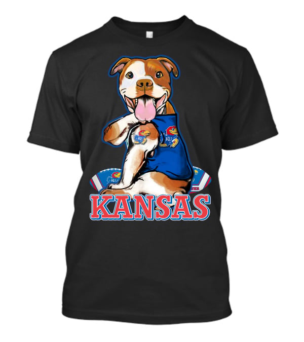Kansas Pitbull Mascot With Jayhawks Football T-Shirt