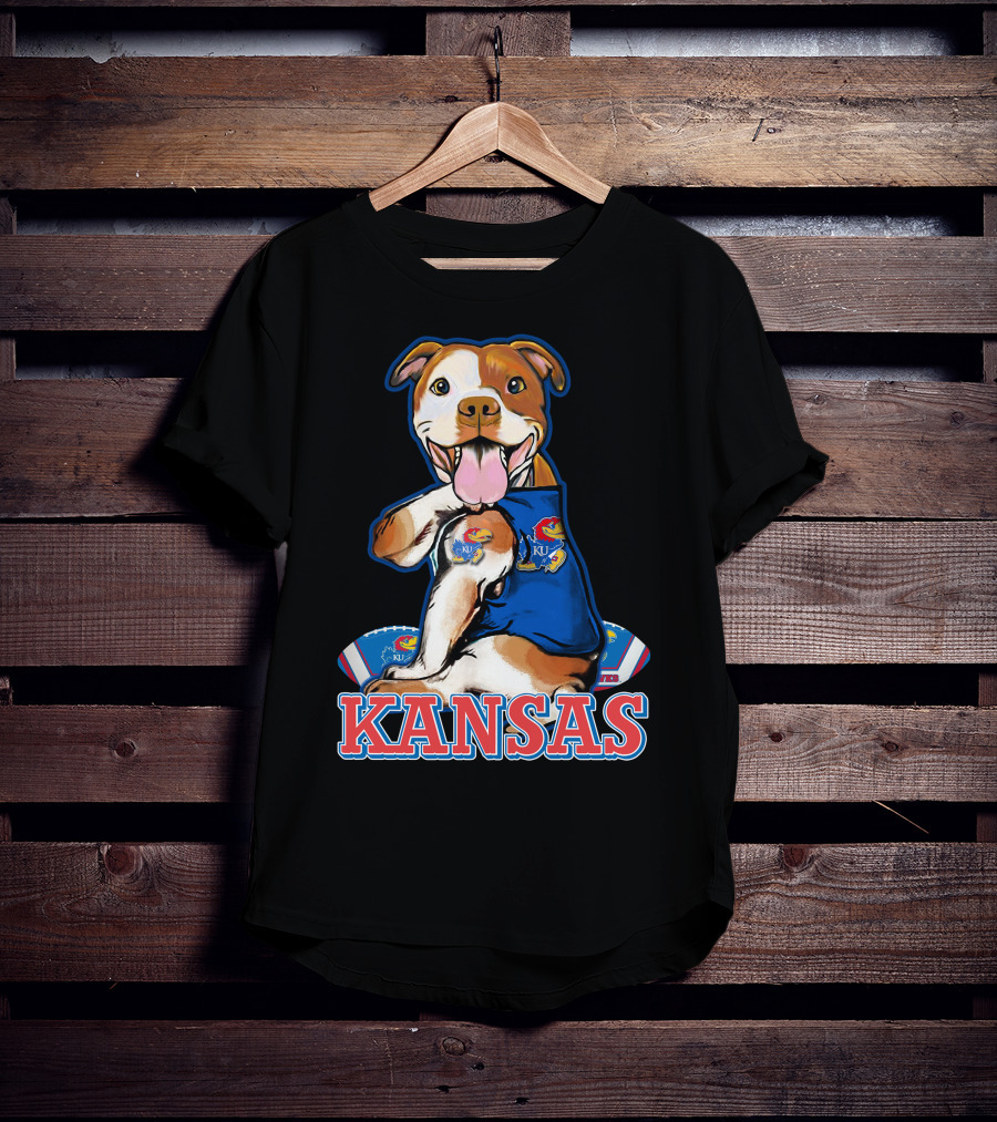 Kansas Pitbull Mascot With Jayhawks Football T-Shirt