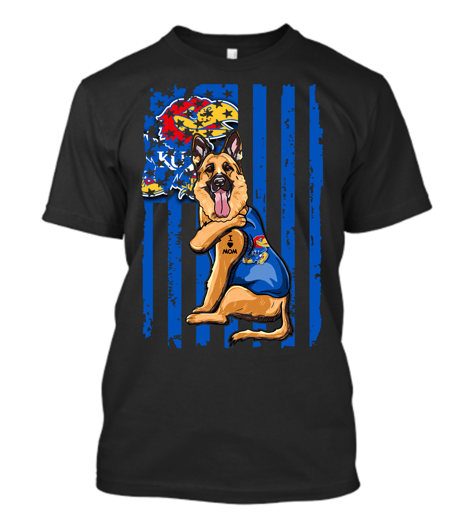 German Shepherd KU Mom Kansas Jayhawks Flag T-Shirt