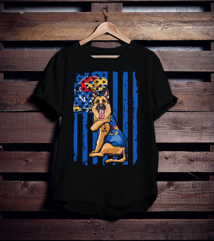 German Shepherd KU Mom Kansas Jayhawks Flag T-Shirt