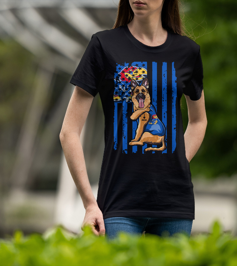 German Shepherd KU Mom Kansas Jayhawks Flag T-Shirt