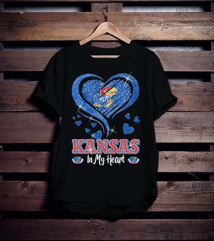 Kansas Jayhawks Heart KU Love Glitters Kansas In My Heart T-Shirt