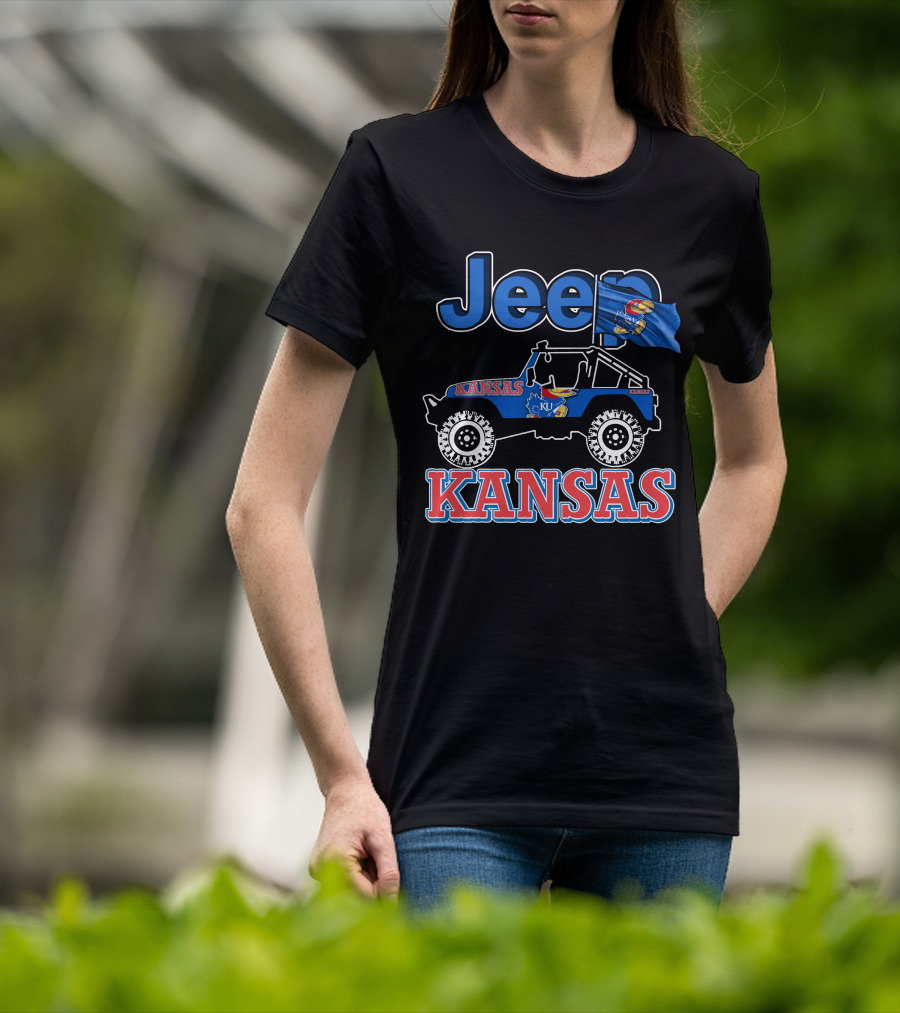 Jeep Kansas Jayhawks KU Logo And Flag T-Shirt
