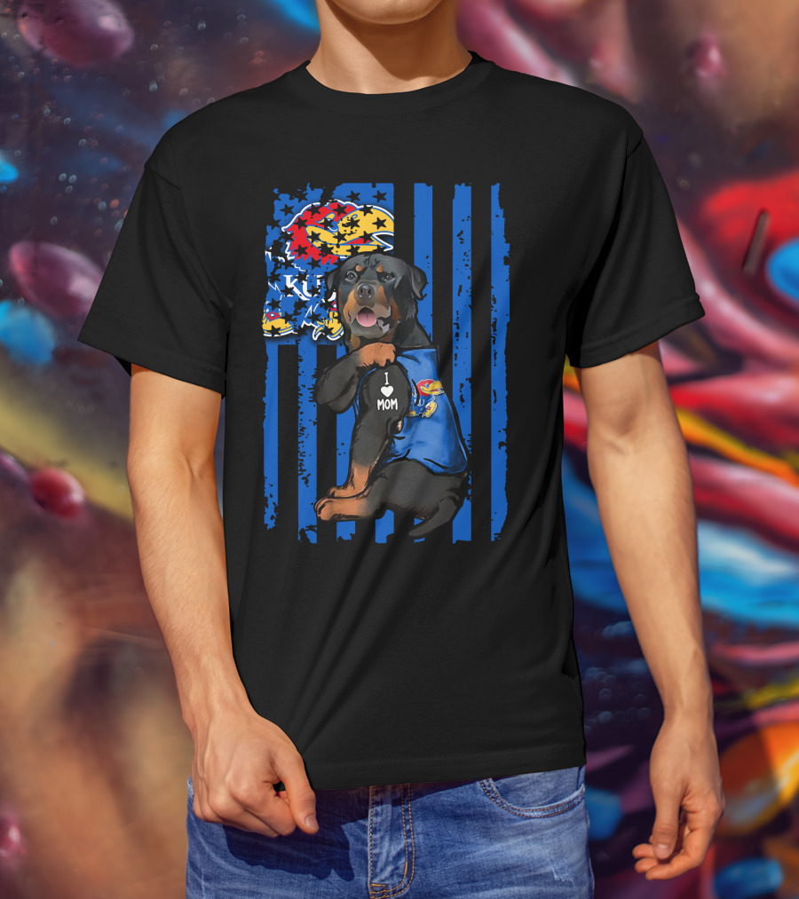 Rottweiler Kansas Jayhawks I Love Mom T-Shirt