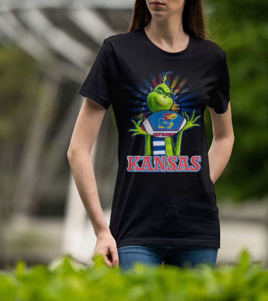 Grinch Holding Kansas Jayhawks Football Kansas T-Shirt