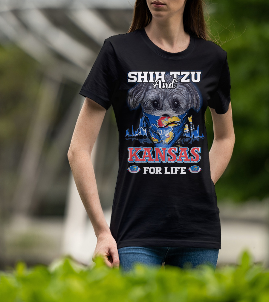 Shih Tzu And Kansas For Life Jayhawks Fan By T-Shirt