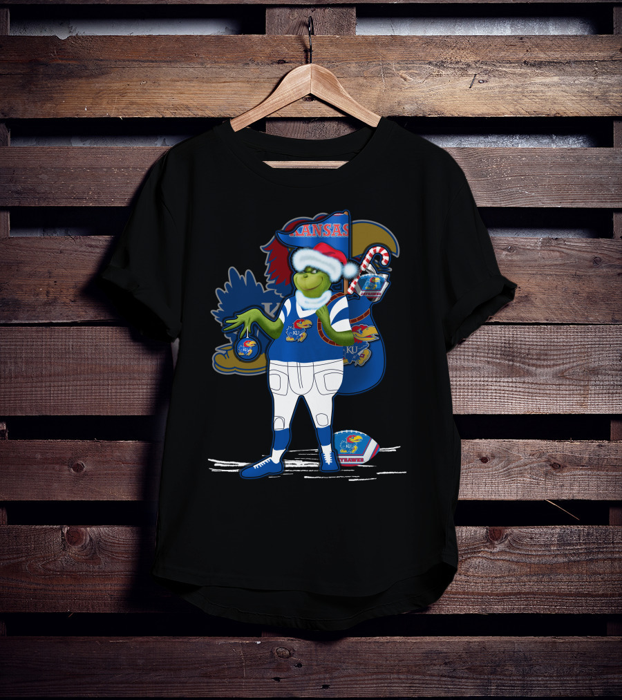 Grinchxmas Kansas Jayhawks Football Holiday Crossover T-Shirt