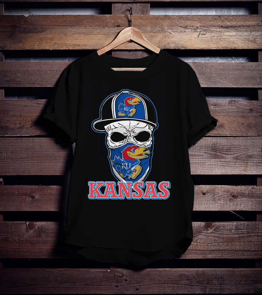 Kansas Jayhawks Skull Hat KU T-Shirt