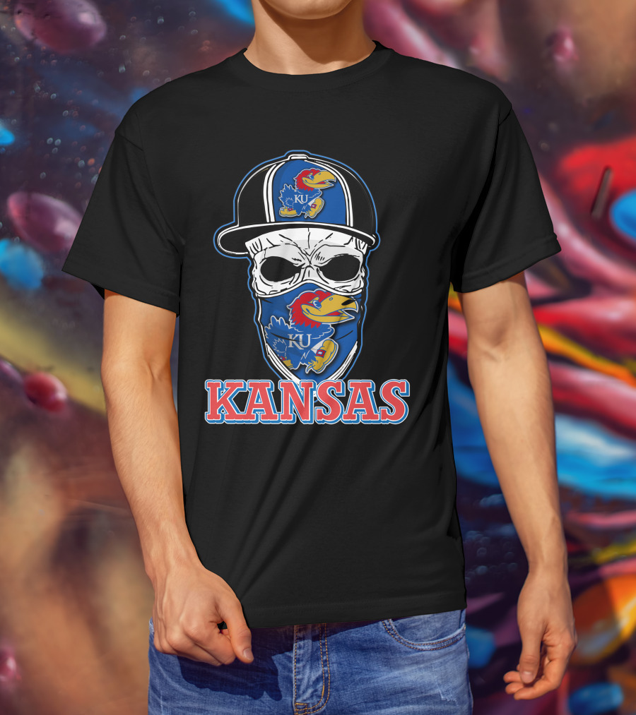 Kansas Jayhawks Skull Hat KU T-Shirt