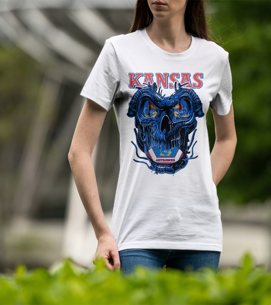 Kansas Jayhawks Dragonskull KU Football T-Shirt