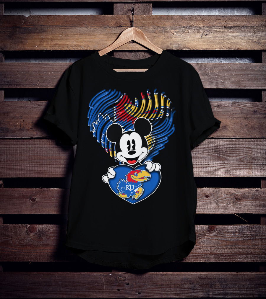 Kansas Jayhawks KU Mickey Heart T-Shirt