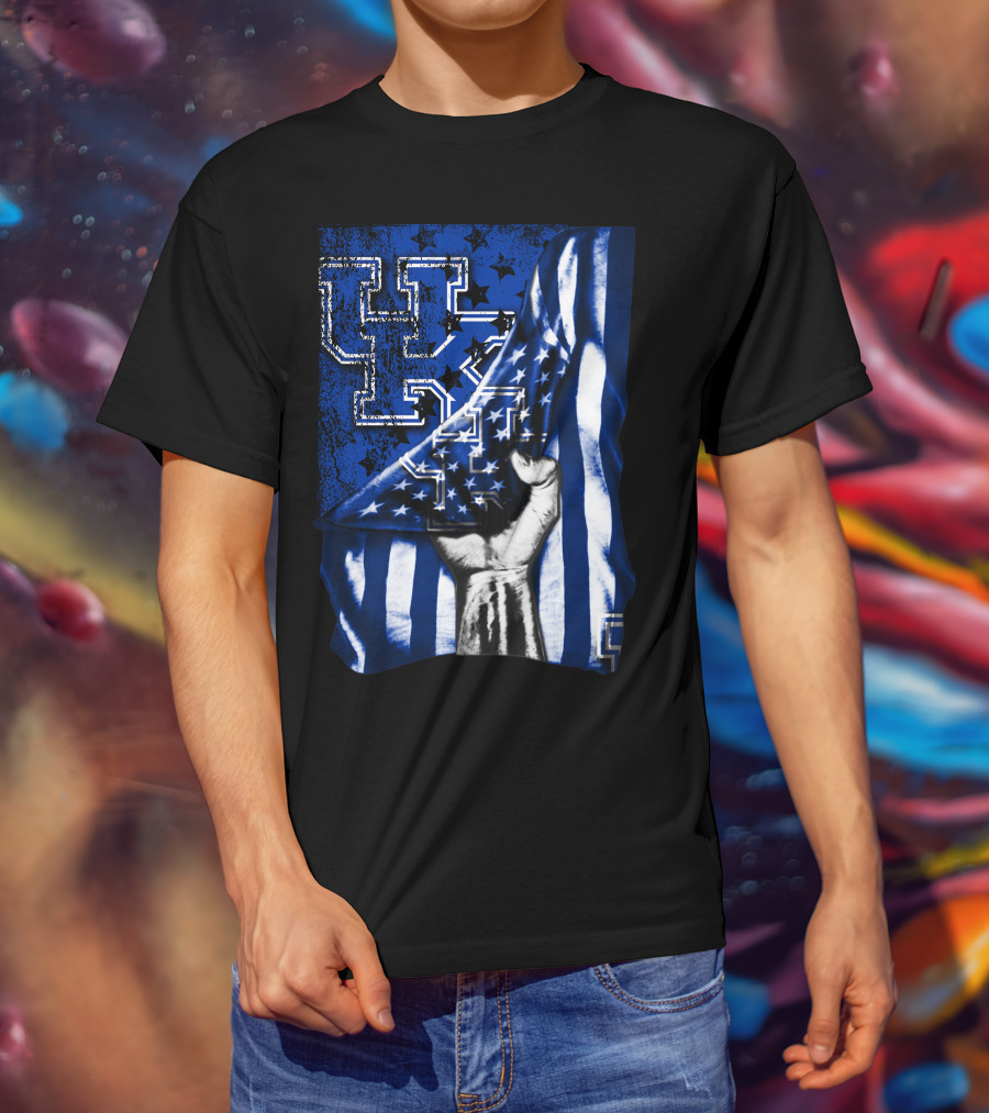 UK Logo Blue Stars And Stripes Patriotic T-Shirt