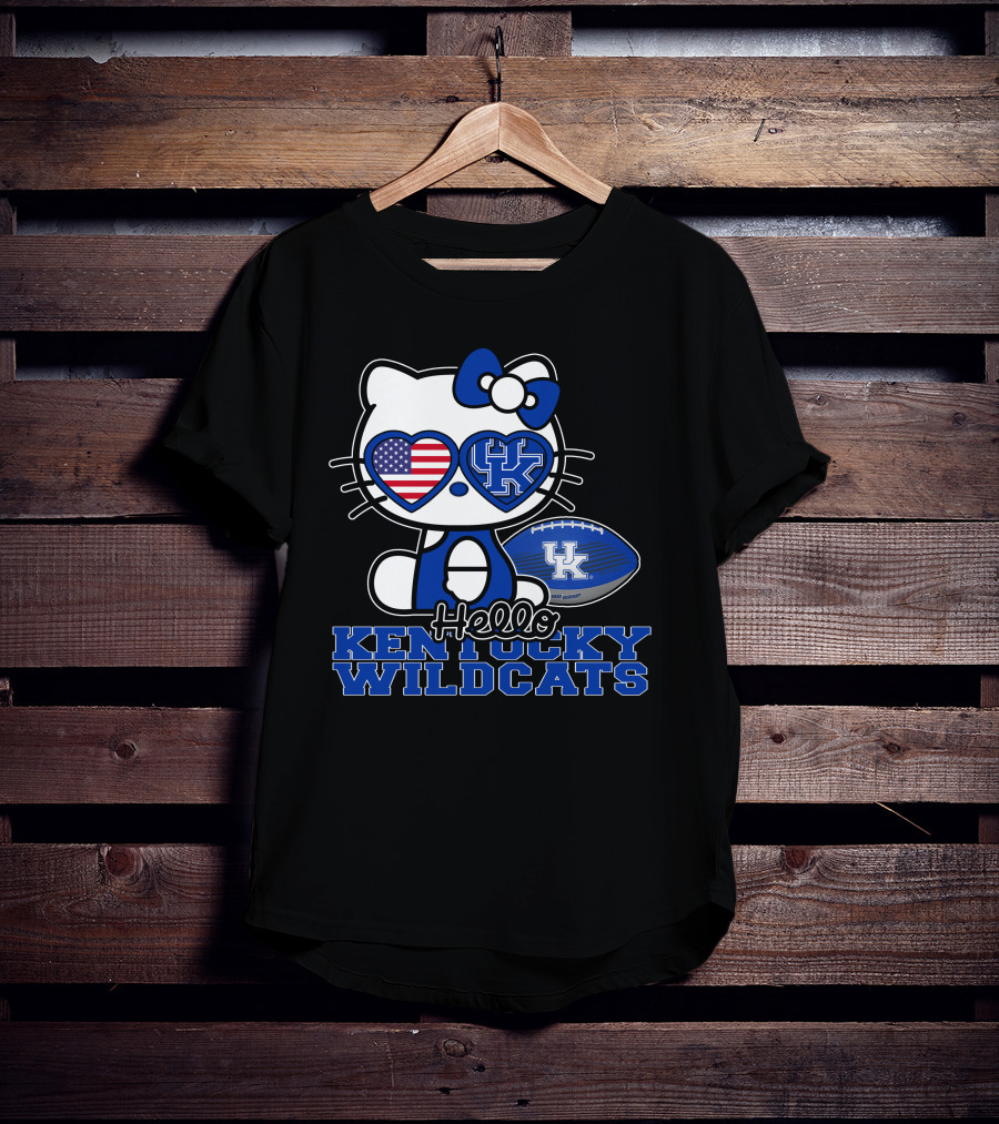 Hello Kitty Kentucky Wildcats UK Football Heart Glasses T-Shirt