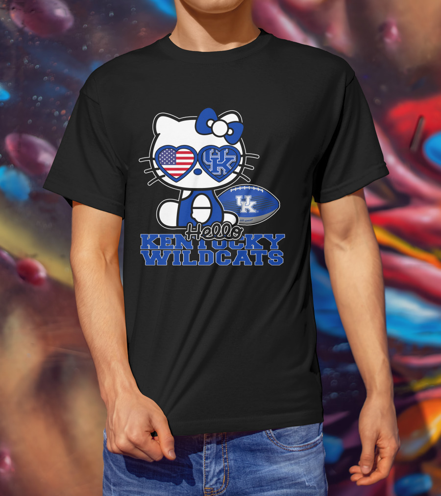 Hello Kitty Kentucky Wildcats UK Football Heart Glasses T-Shirt