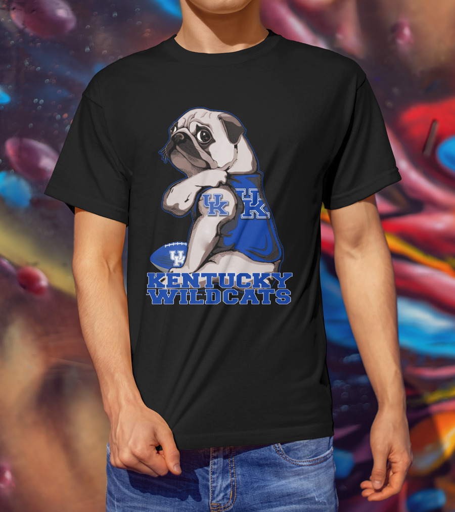 Kentucky Wildcats Pug With Football And UK T-Shirt