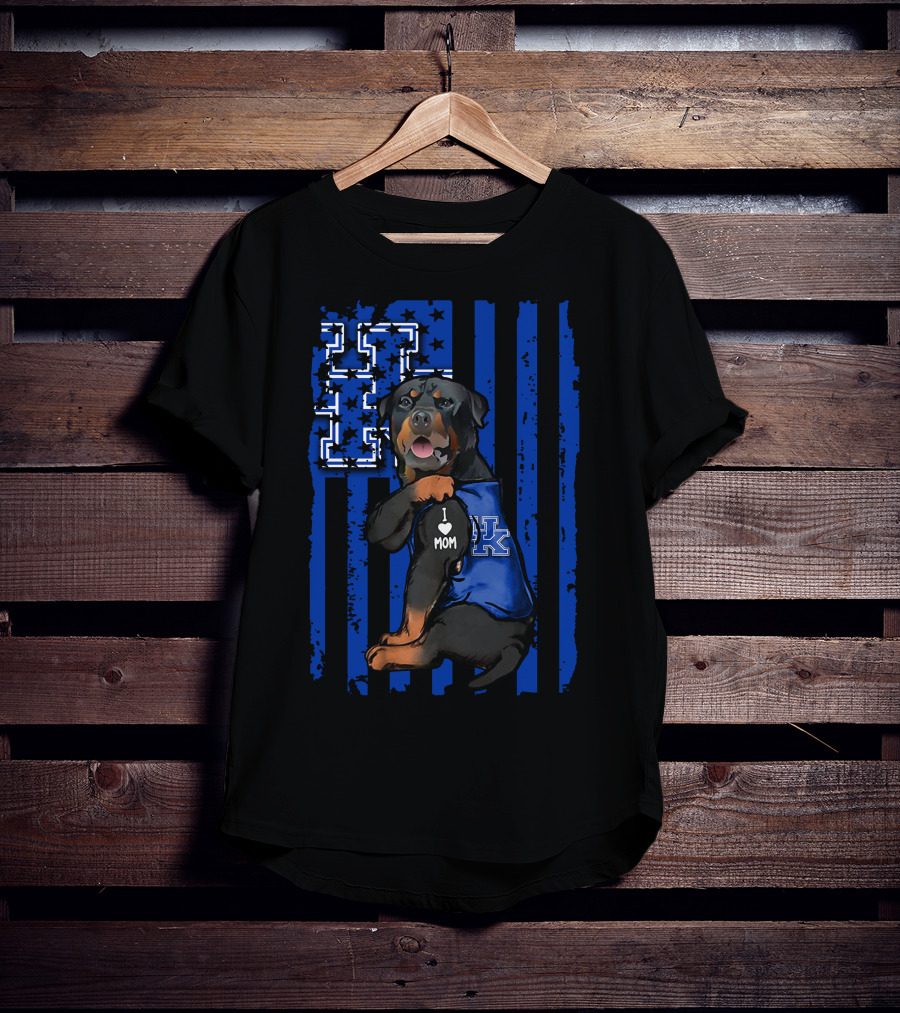 Rottweiler I Love Mom Kentucky Wildcats Fan USA Flag T-Shirt