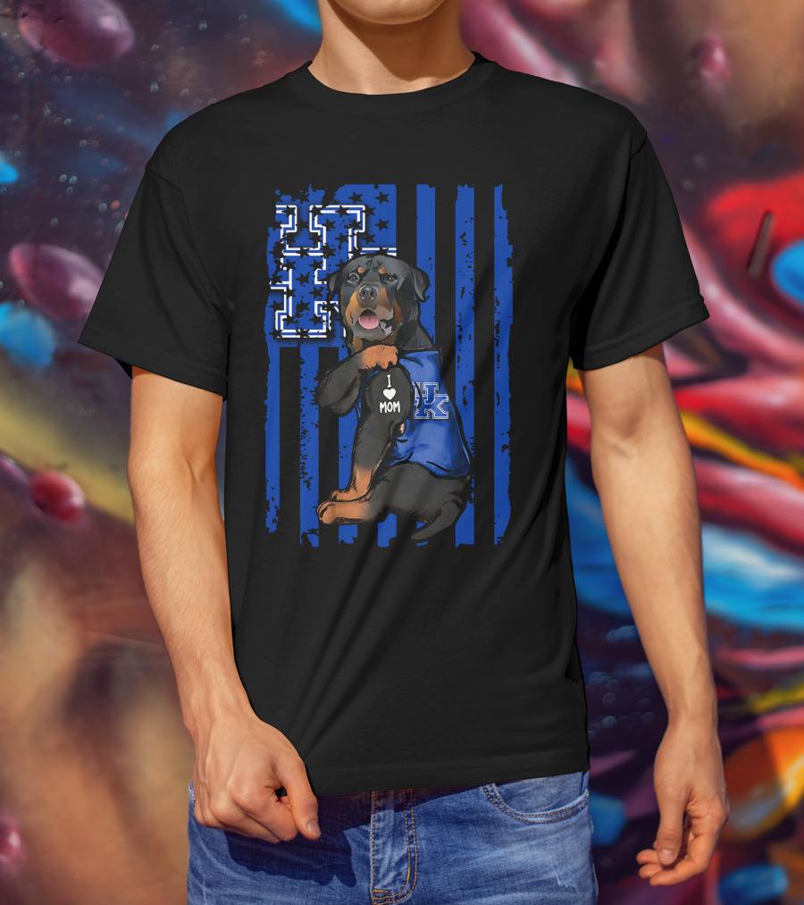 Rottweiler I Love Mom Kentucky Wildcats Fan USA Flag T-Shirt