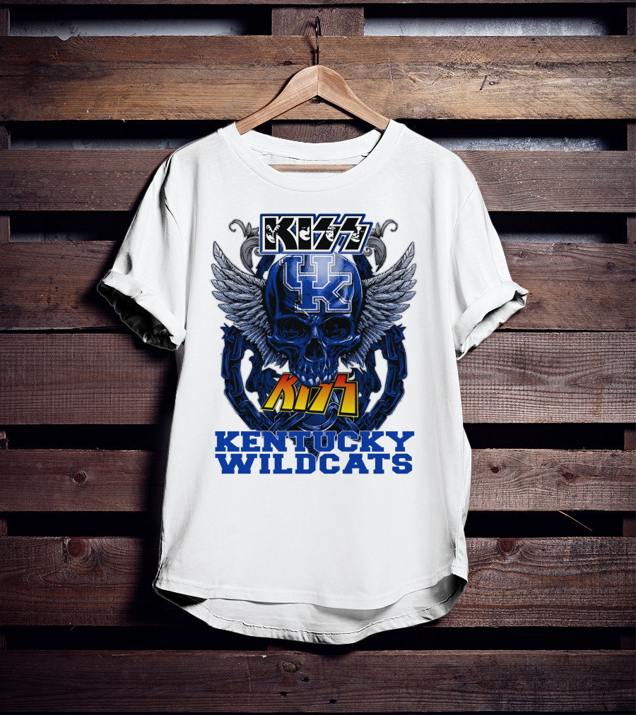 Kiss Kentucky Wildcats UK Skull Wings T-Shirt