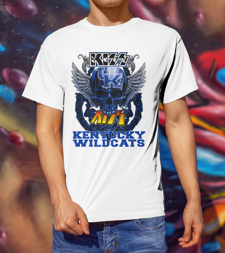 Kiss Kentucky Wildcats UK Skull Wings T-Shirt