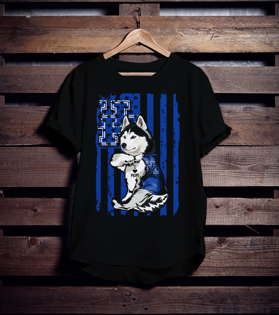 Siberian Husky I Love Mom Kentucky Wildcats Blue Flag T-Shirt
