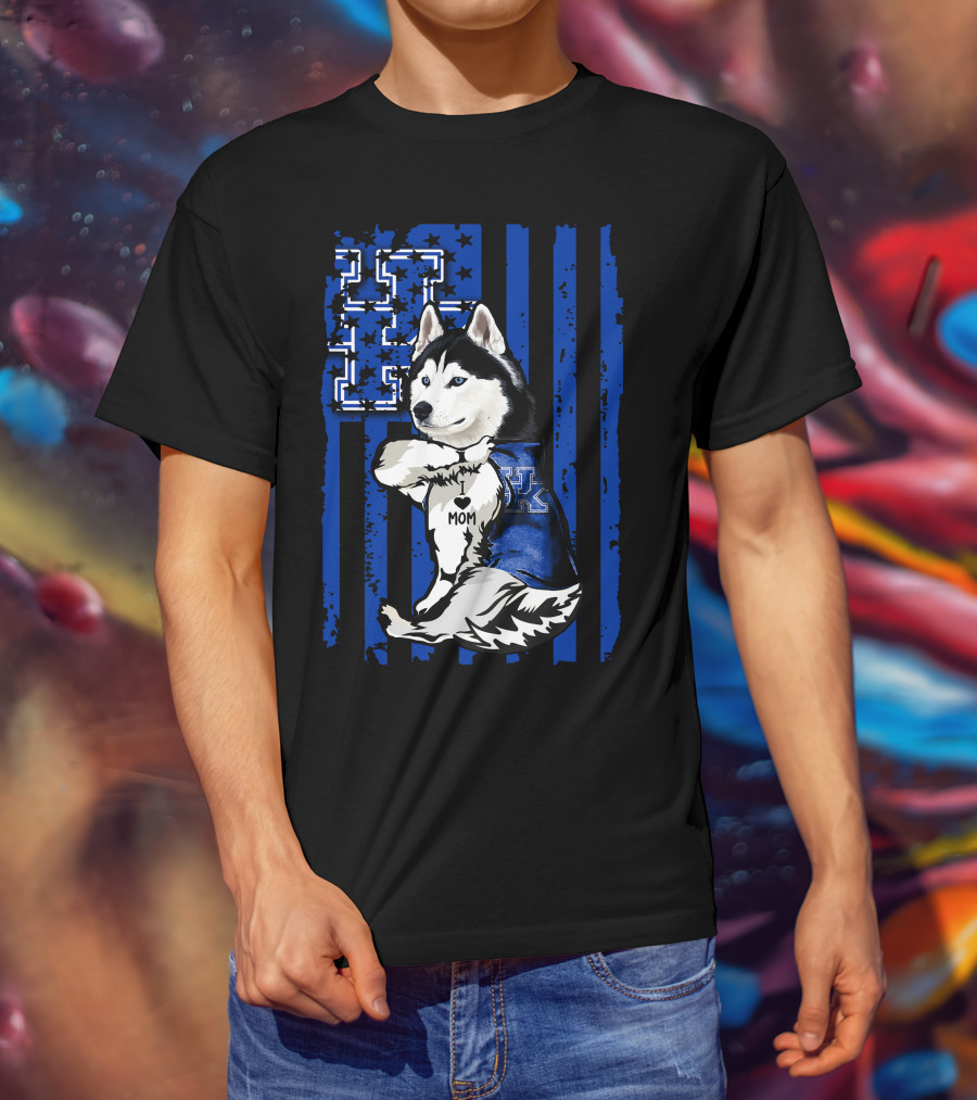 Siberian Husky I Love Mom Kentucky Wildcats Blue Flag T-Shirt