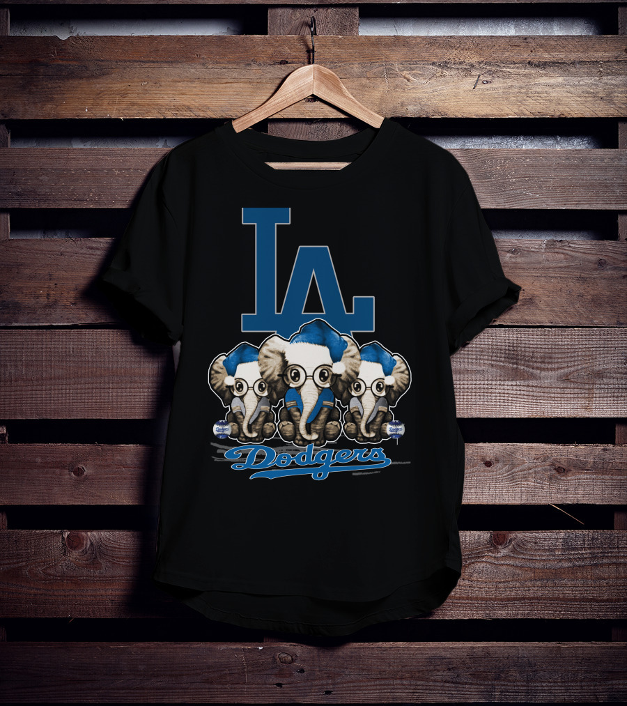 LA Dodgers Elephant Christmas Trio T-Shirt
