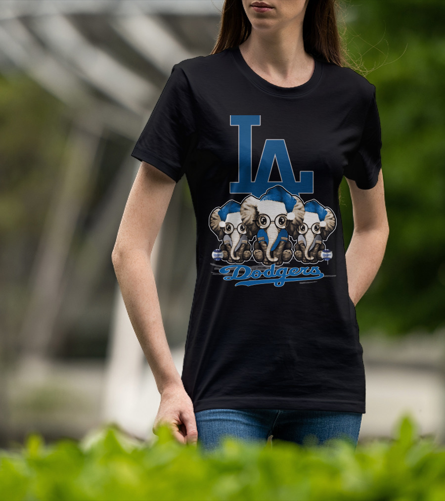 LA Dodgers Elephant Christmas Trio T-Shirt