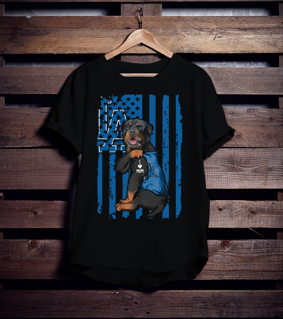 Rottweiler I Love Mom LA Dodgers Blue T-Shirt