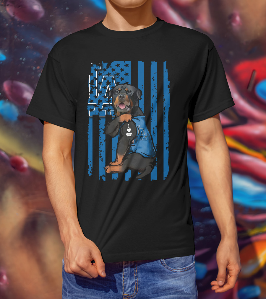 Rottweiler I Love Mom LA Dodgers Blue T-Shirt