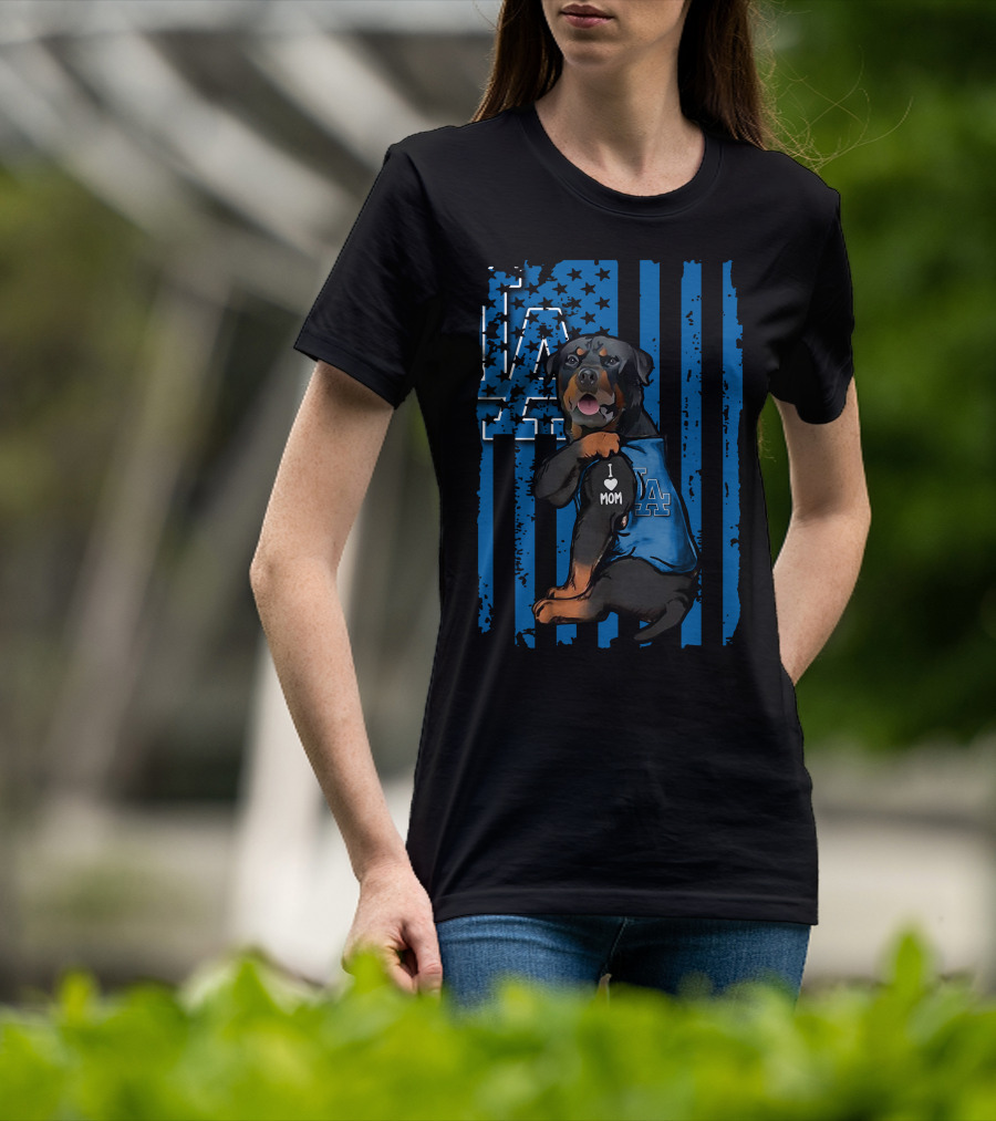 Rottweiler I Love Mom LA Dodgers Blue T-Shirt