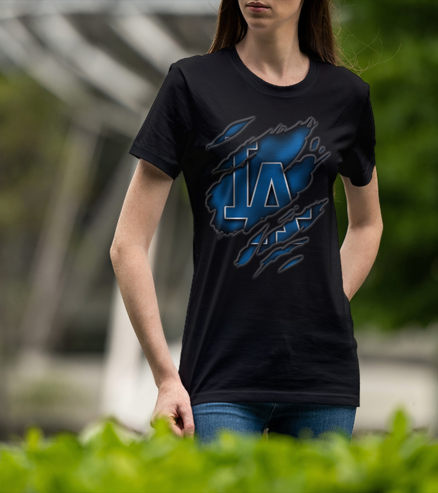 Torn Los Angeles Dodgers LA Logo Ripped Claw Marks T-Shirt