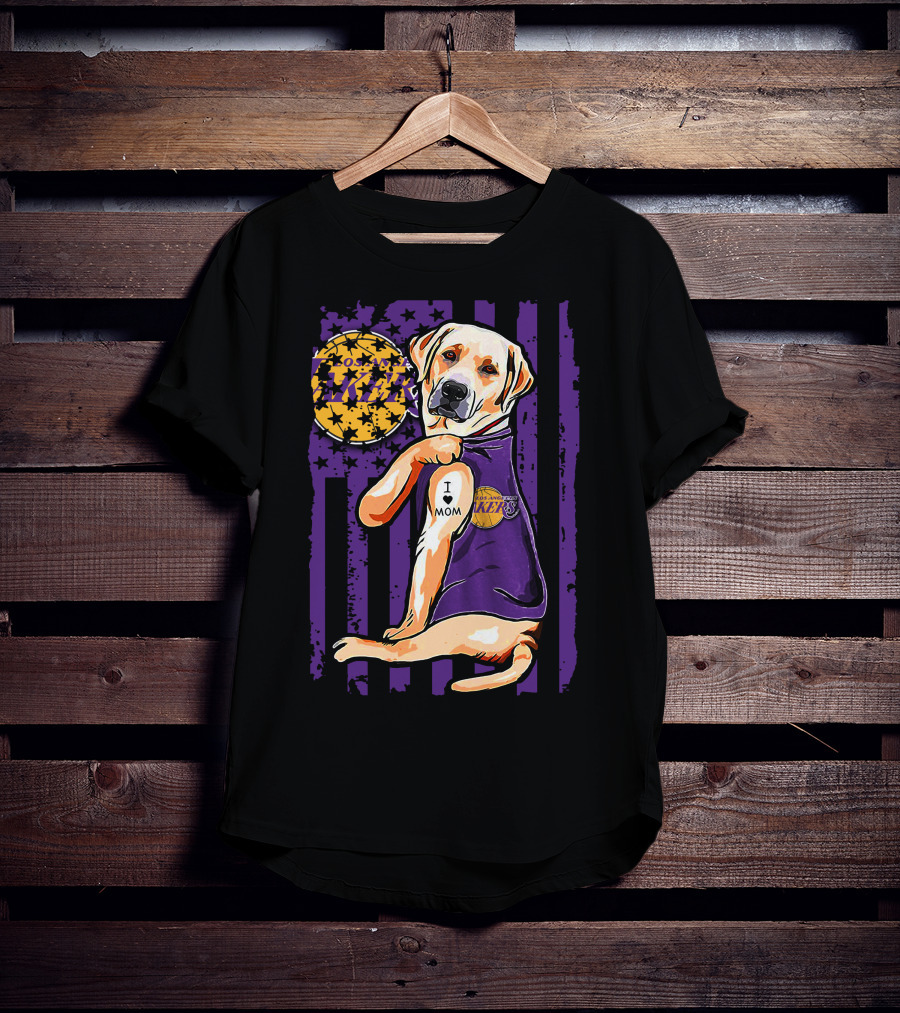 Labrador Retriever I Love Mom Los Angeles Lakers Fan T-Shirt