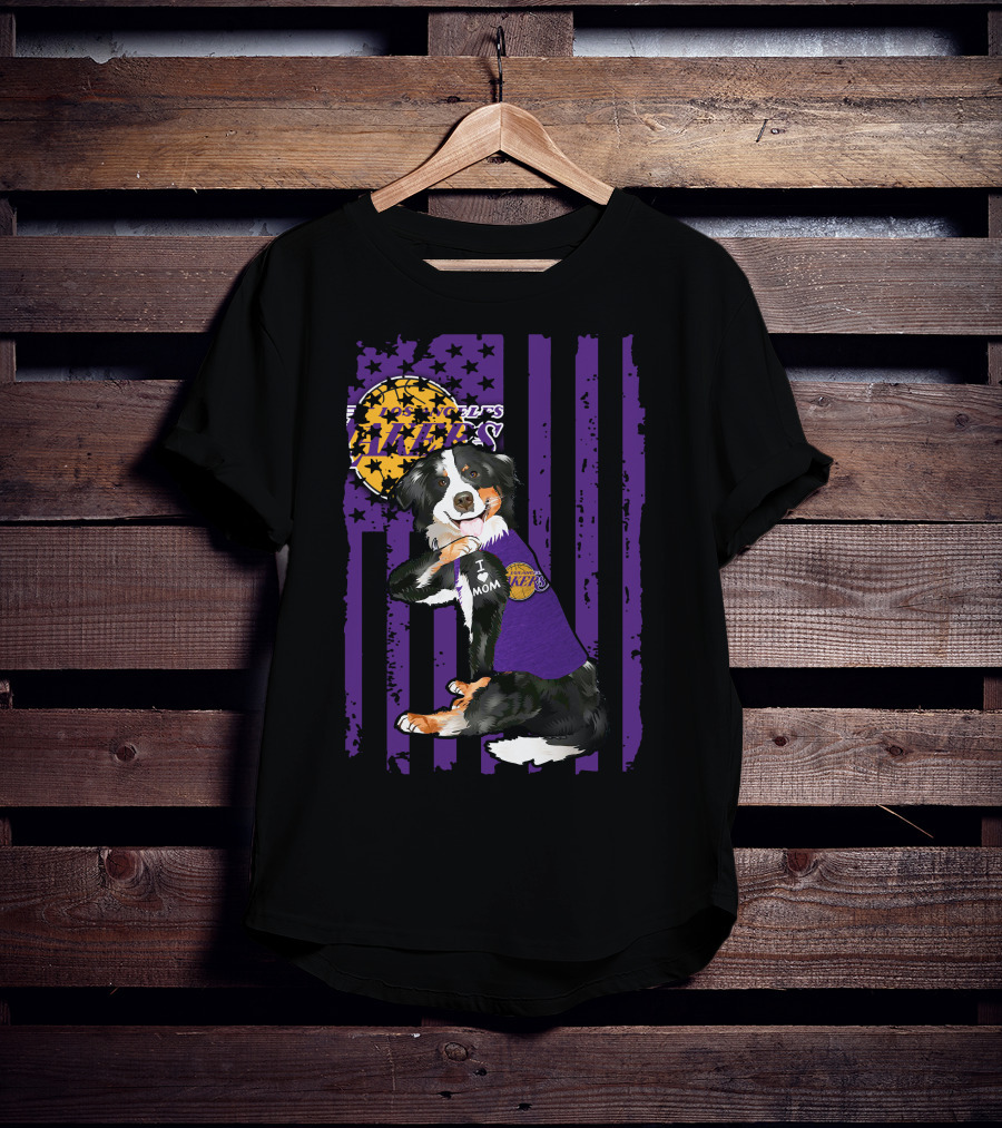 Border Collie I Love Mom Los Angeles Lakers T-Shirt