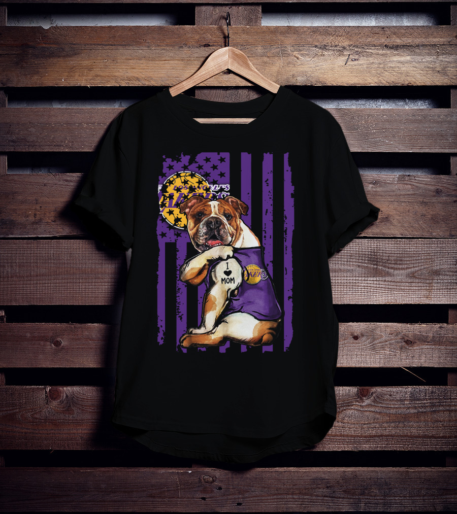 Bulldog I Love Mom Los Angeles Lakers T-Shirt