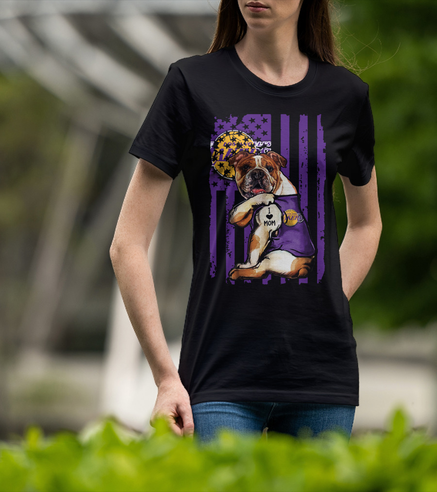 Bulldog I Love Mom Los Angeles Lakers T-Shirt