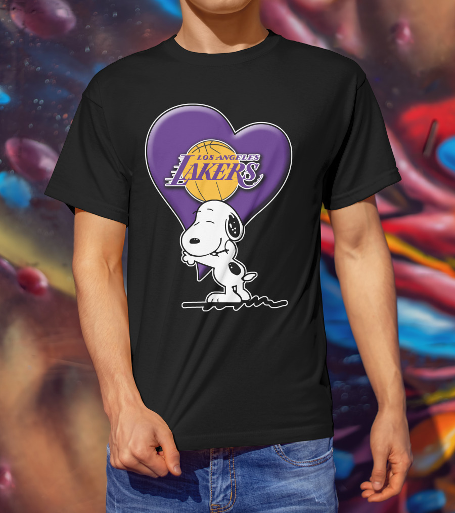 Snoopy Heart Los Angeles Lakers Basketball T-Shirt