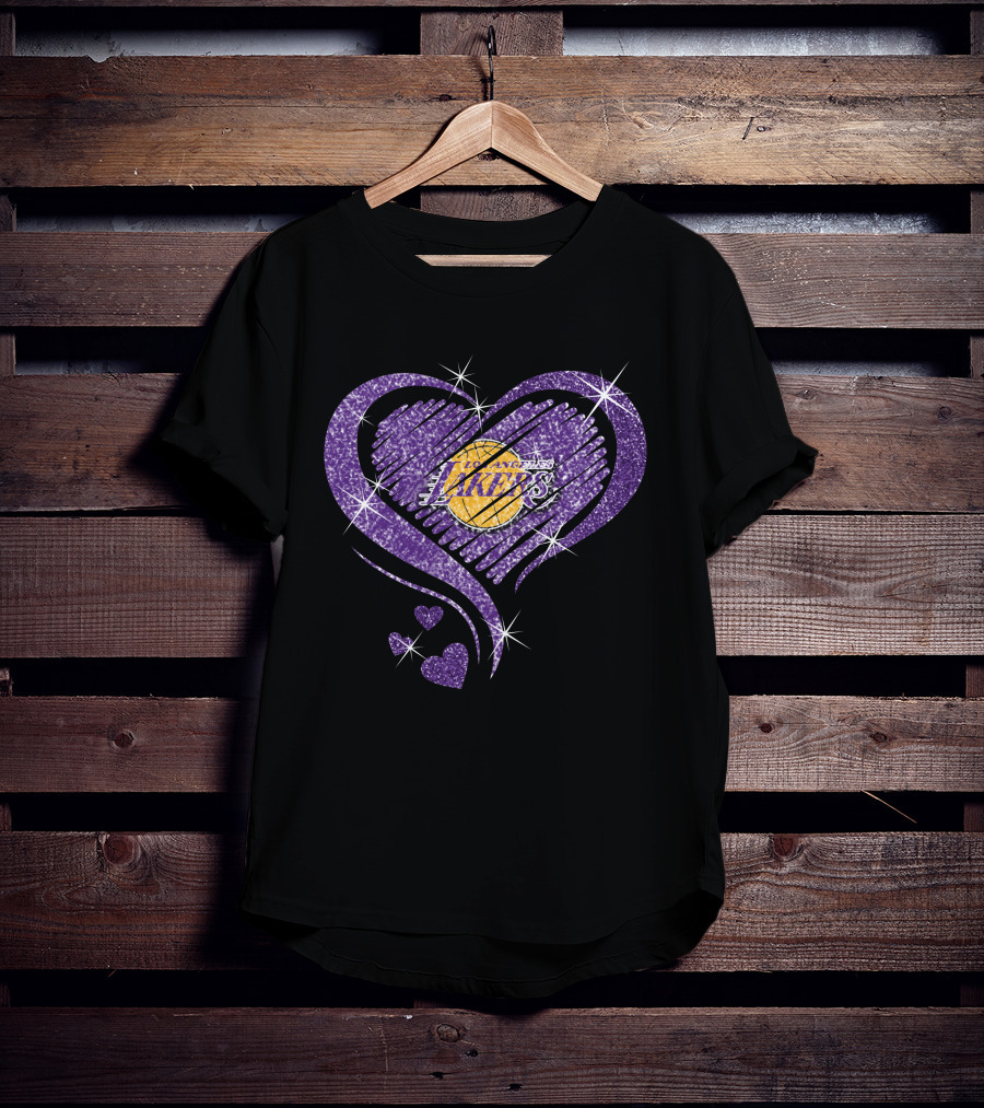 Heart Diamond Los Angeles Lakers Purple Sparkle T-Shirt