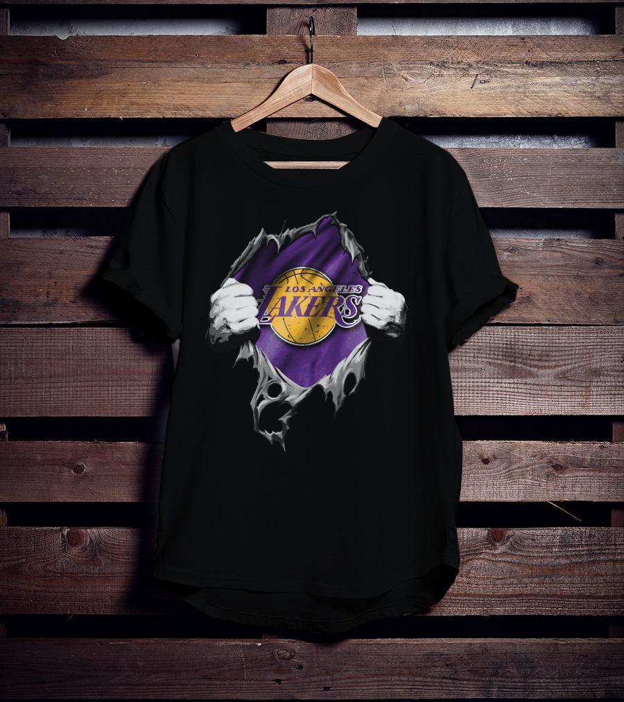 Torn Los Angeles Lakers Logo With Basketball And Hands T-Shirt
